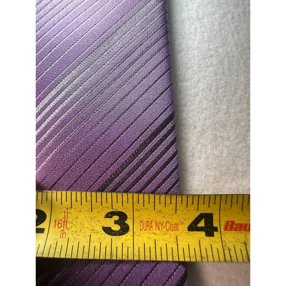 John Ashford Mens Purple Grey Striped Silk Tie Stain Resistant‎ Handmade Necktie